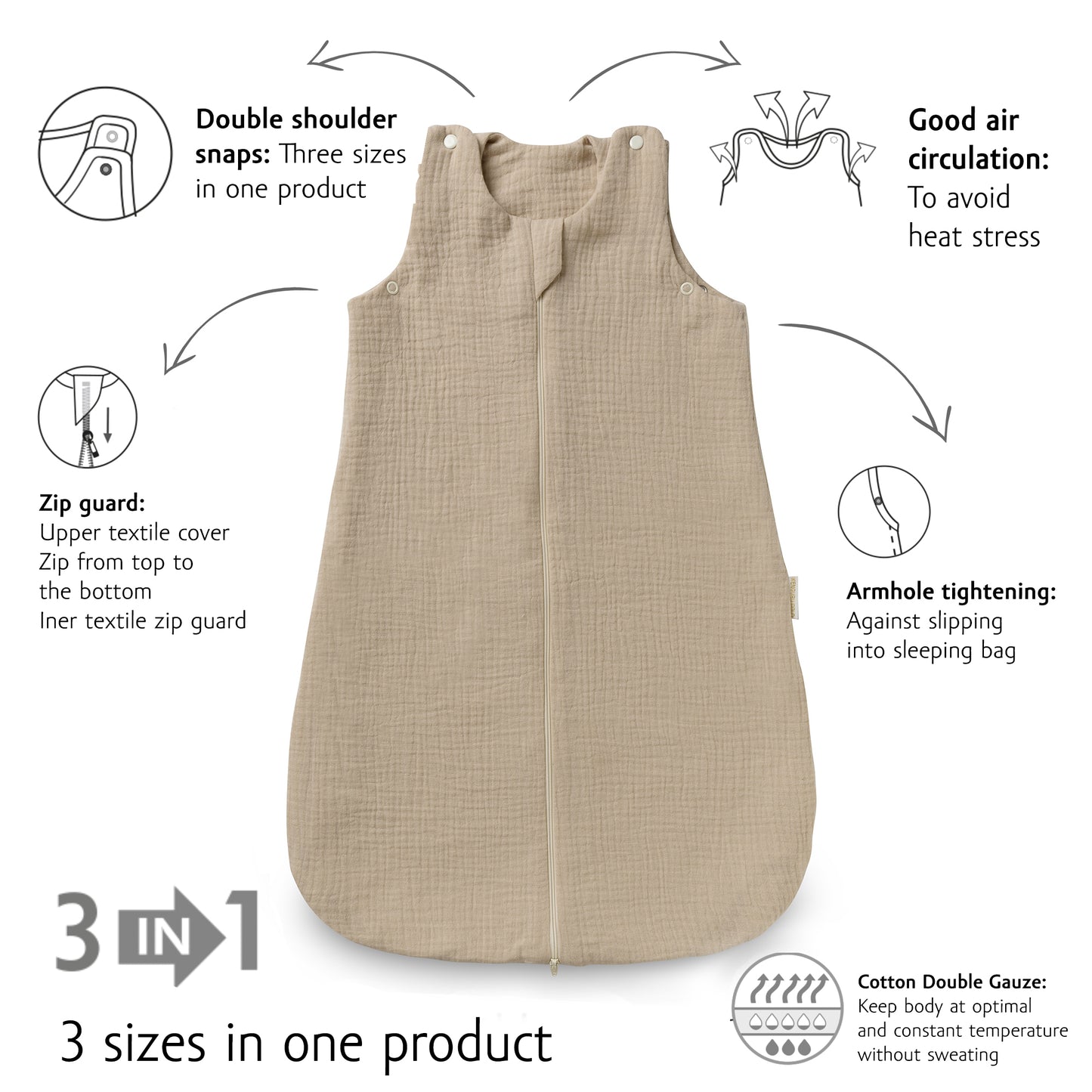 Kenguru Gold Vreća za spavanje od muslina TOG1, "hazelnut", 4-8m