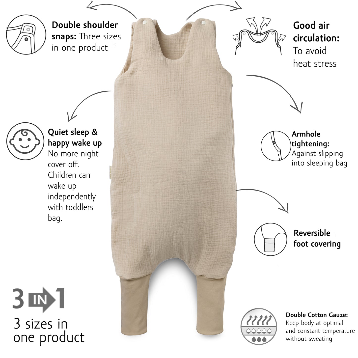 Kenguru Gold Vreća za spavanje s nogavicama od muslina TOG1, "hazelnut", 6-24m