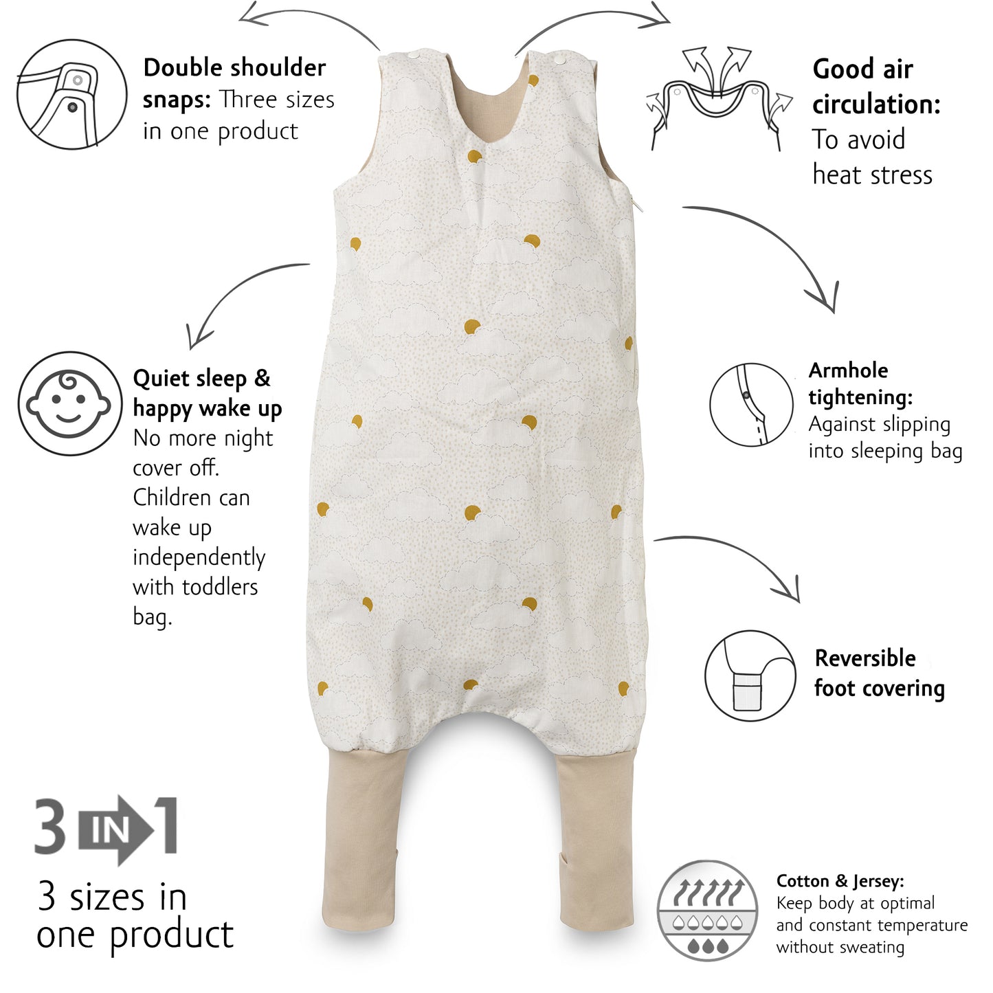 Kenguru Gold Sleeping bag with legs TOG0.5, "Cloud", 6-24m