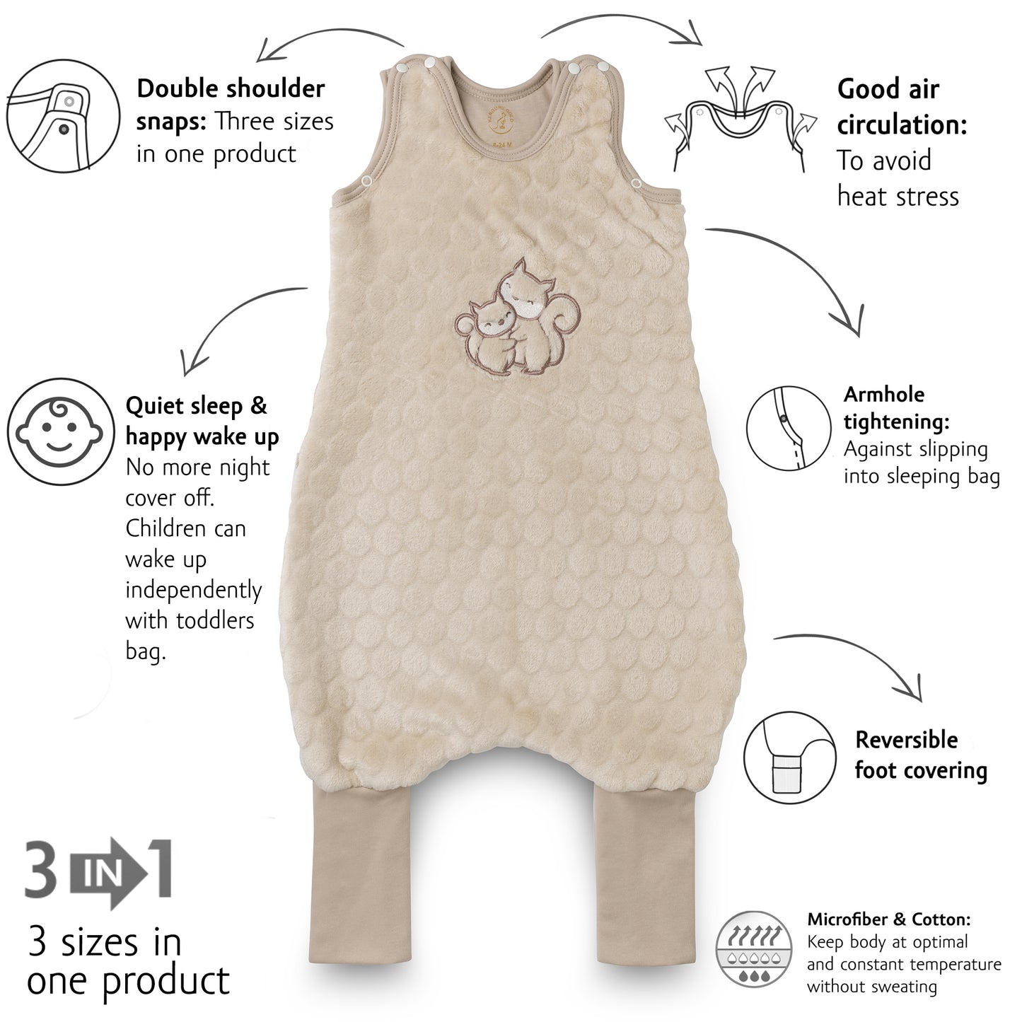 Kenguru Gold Sleeping bag with legs TOG2, "Popcorn-squirrel", 6-24m