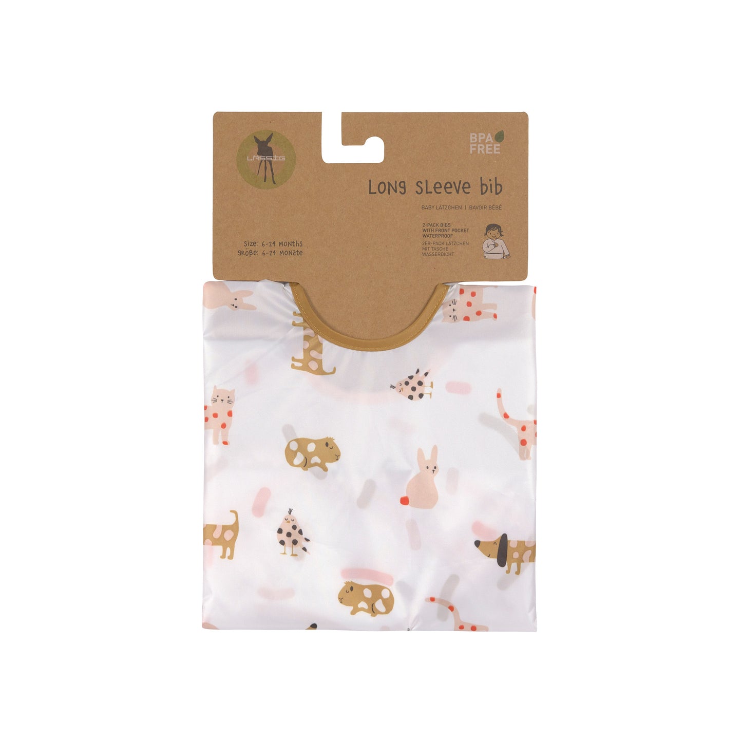 Lässig Bib with long sleeves 2 pcs Little Mateys orange 6-24 months.