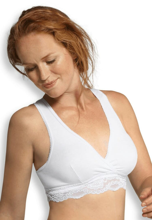 Carriwell Maternity and Nursing Bra with Lace, Organic Cotton, Crossover, White - XL
