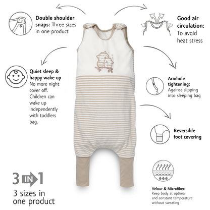 Kenguru Gold Sleeping bag with legs TOG2.5, "Stripes-owl", 2-4 years