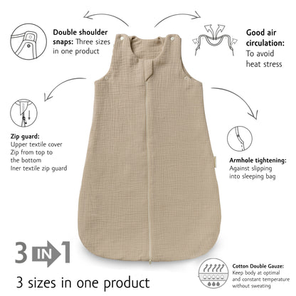 Kenguru Gold Vreća za spavanje od muslina TOG1, "hazelnut", 4-8m