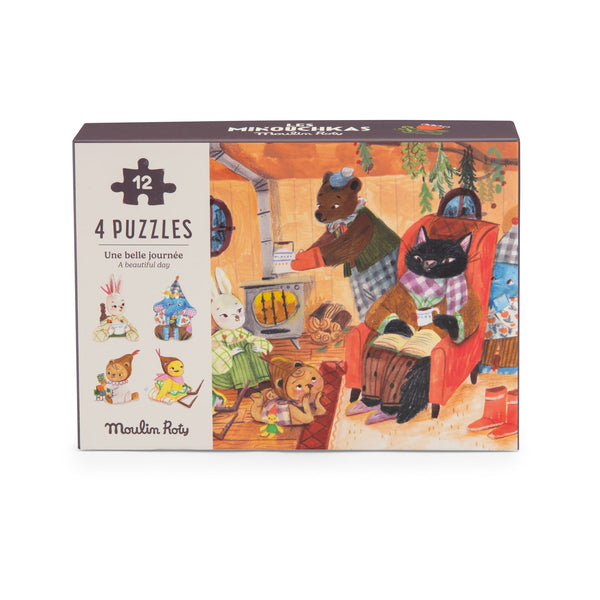 Moulin Roty mini puzzle A Perfect Day Les Minouchkas 4 x 12 dijelova - Patkica.eu
