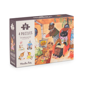 Moulin Roty mini puzzle A Perfect Day Les Minouchkas 4 x 12 dijelova - Patkica.eu