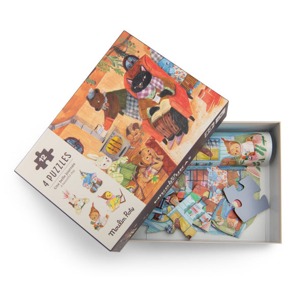 Moulin Roty mini puzzle A Perfect Day Les Minouchkas 4 x 12 dijelova - Patkica.eu