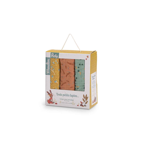 Moulin Roty set od 3 muslin tetra pelene Trois Petits Lapins - Patkica.eu